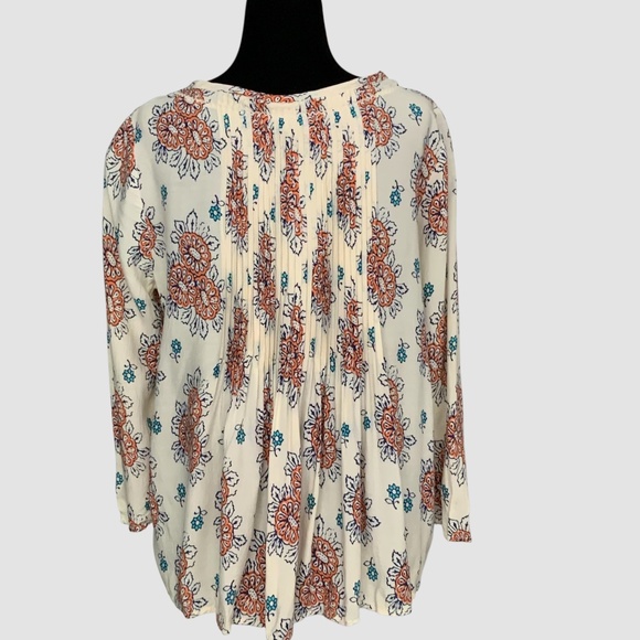 Anthropologie Vanessa Virginia Mahdia Block Print Peasant Pull On Blouse SZ XS - Picture 4 of 13